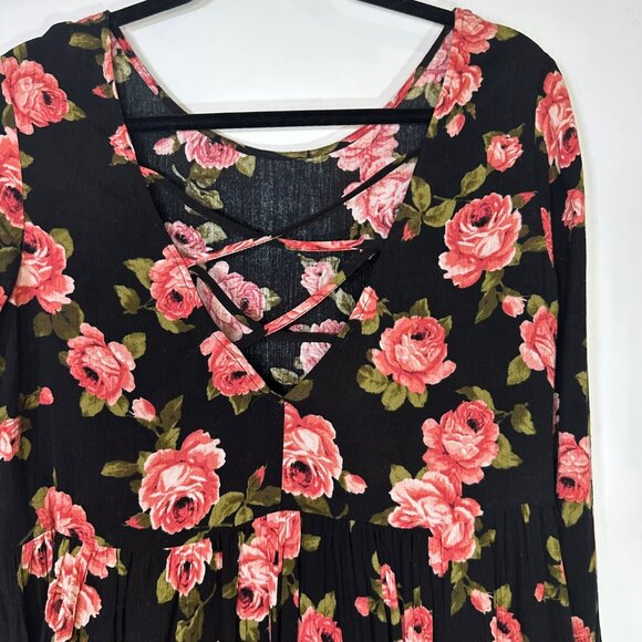 Whimsigoth Boho Rose Floral Long Sleeve Loose Fit Dress - Medium - Picture 8 of 10